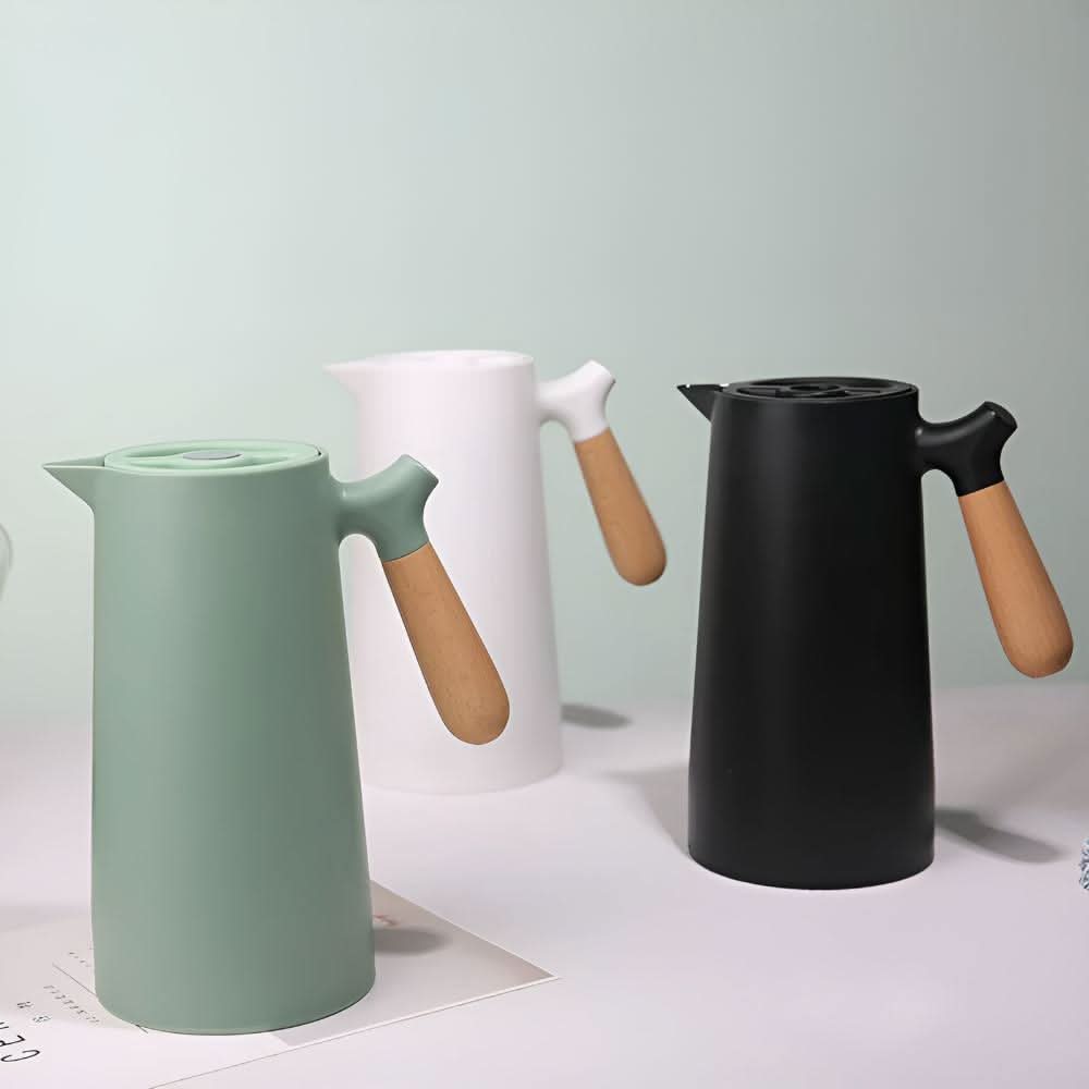 BowLift | Elegant double-walled glass carafe with wooden handle for hot and cold drinks