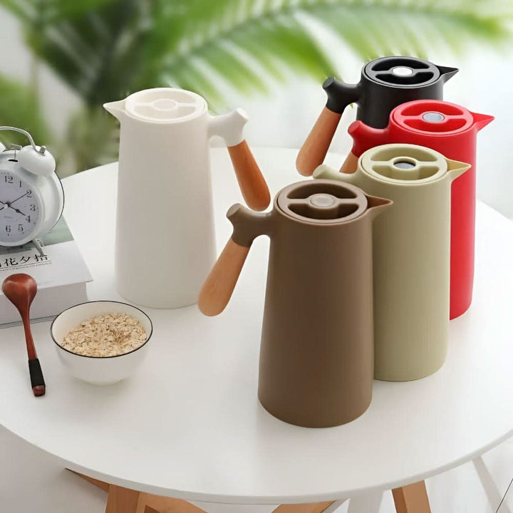 BowLift | Elegant double-walled glass carafe with wooden handle for hot and cold drinks