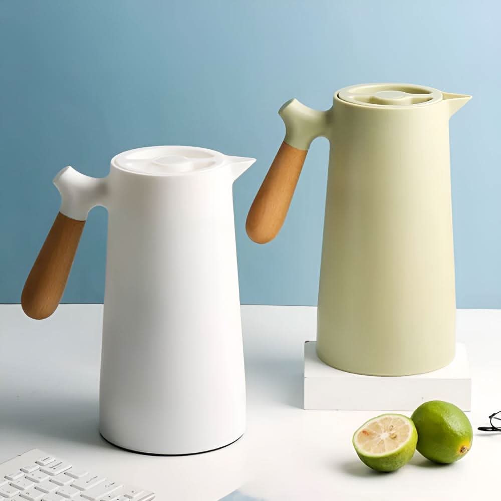 BowLift | Elegant double-walled glass carafe with wooden handle for hot and cold drinks