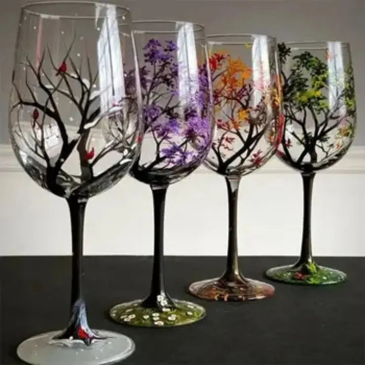 BowLift | Four Seasons Tree - Wine Glass | Hand-painted Artistic Glasses