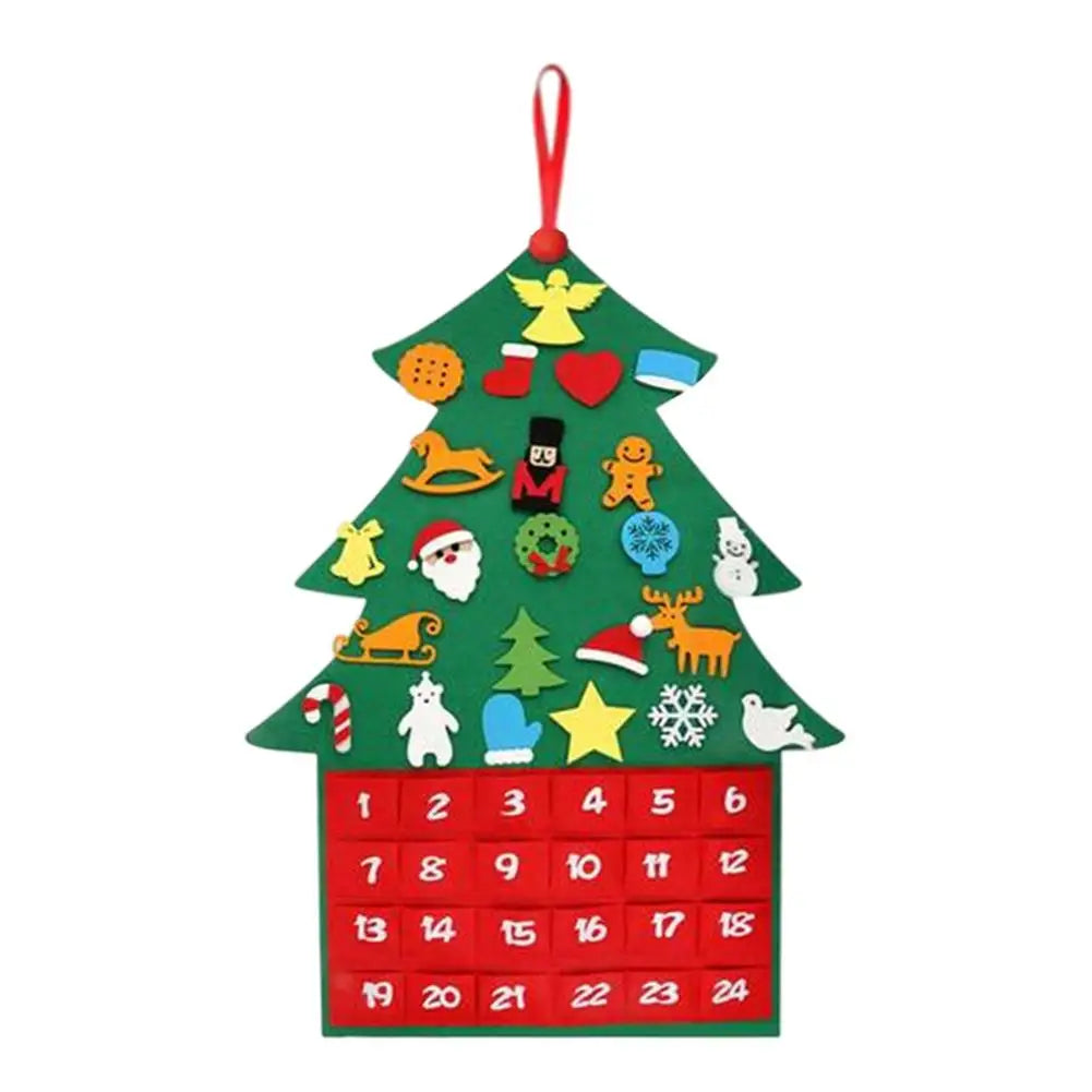 BowLift | Felt Christmas Tree Advent Calendar with 24 Pockets and Cartoon Patterns – Festive Decoration for Counting Down to Christmas