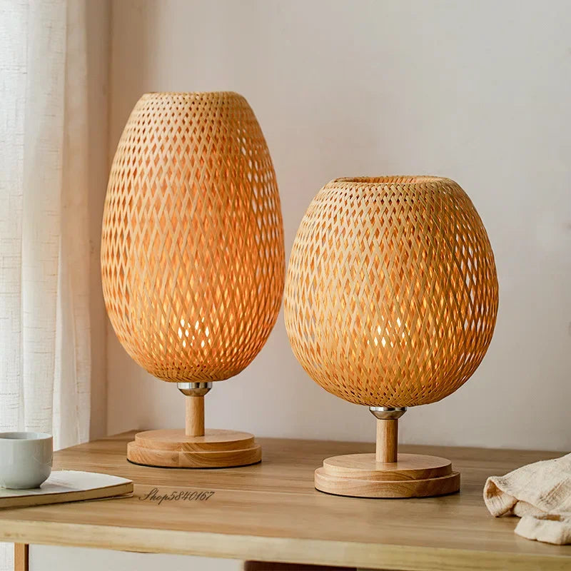 Vintage Bamboo Table Lamp - Retro Bamboo Lamp for Living Room and Office | Bowlift