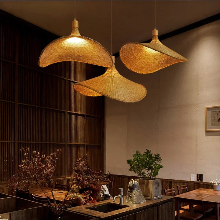 Natural Bamboo Pendant Light for Dining Room, Handcrafted Hanging Lamp in Boho Style | Bowlift