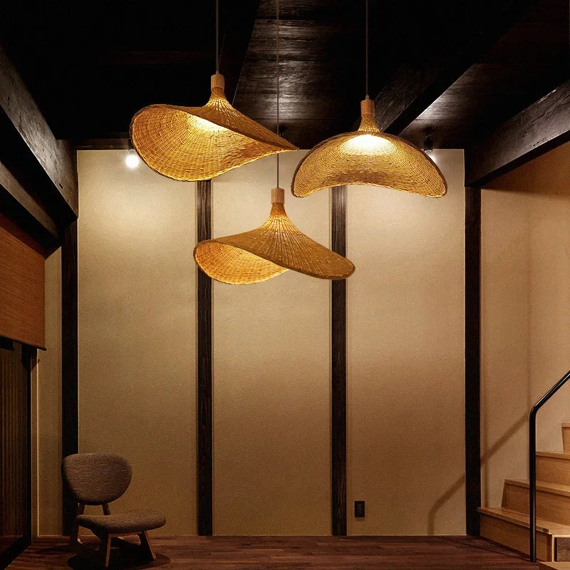 Natural Bamboo Pendant Light for Dining Room, Handcrafted Hanging Lamp in Boho Style | Bowlift