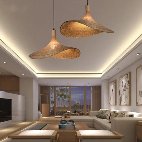Natural Bamboo Pendant Light for Dining Room, Handcrafted Hanging Lamp in Boho Style | Bowlift