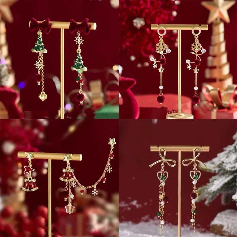 BowLift | Lunarelle Vintage Kerstboom Oorbellen – Groen & Goud, Lichtgewicht en Feestelijk met Elegante Strik