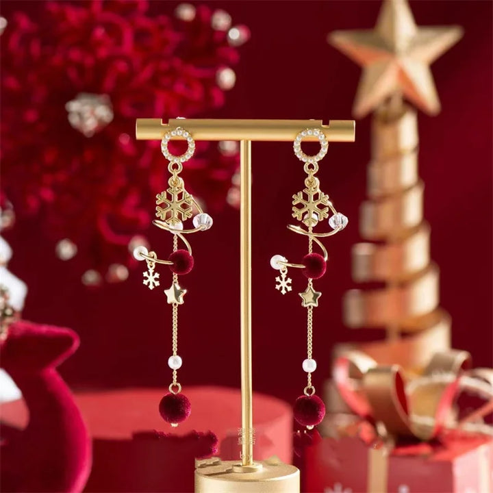 BowLift | Lunarelle Vintage Kerstboom Oorbellen – Groen & Goud, Lichtgewicht en Feestelijk met Elegante Strik