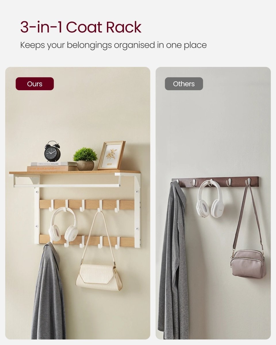 BowLift | 3-in-1 wall coat rack with shelf, hooks, and clothes rail