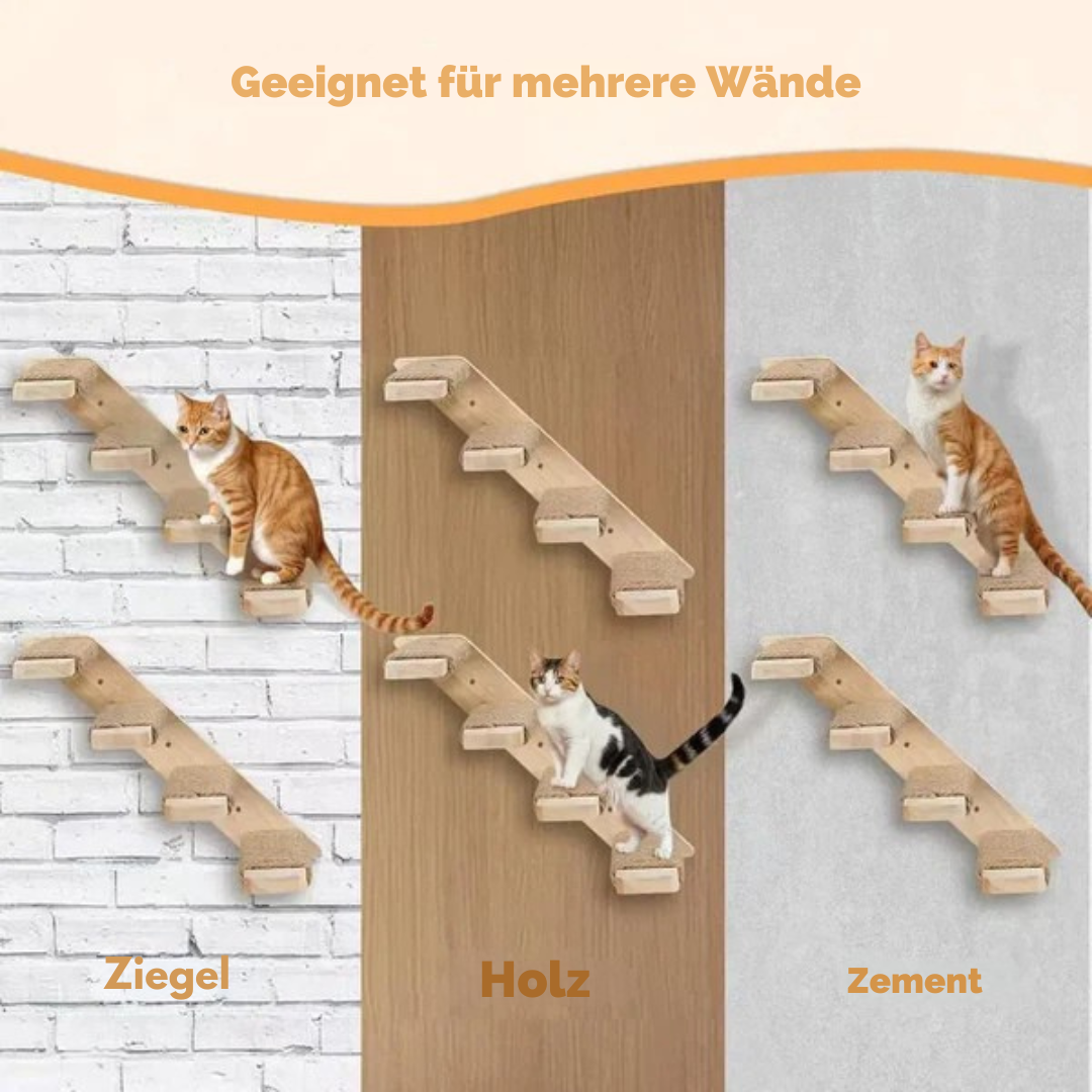 Cat climbing ladder for wall mounting made of wood with sisal Bowlift