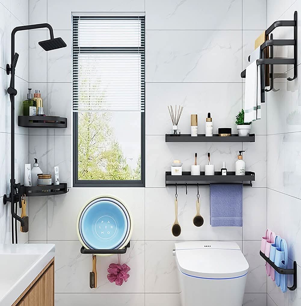 BowLift | Wall-mounted bathroom shelf made of aluminum for towels & accessories