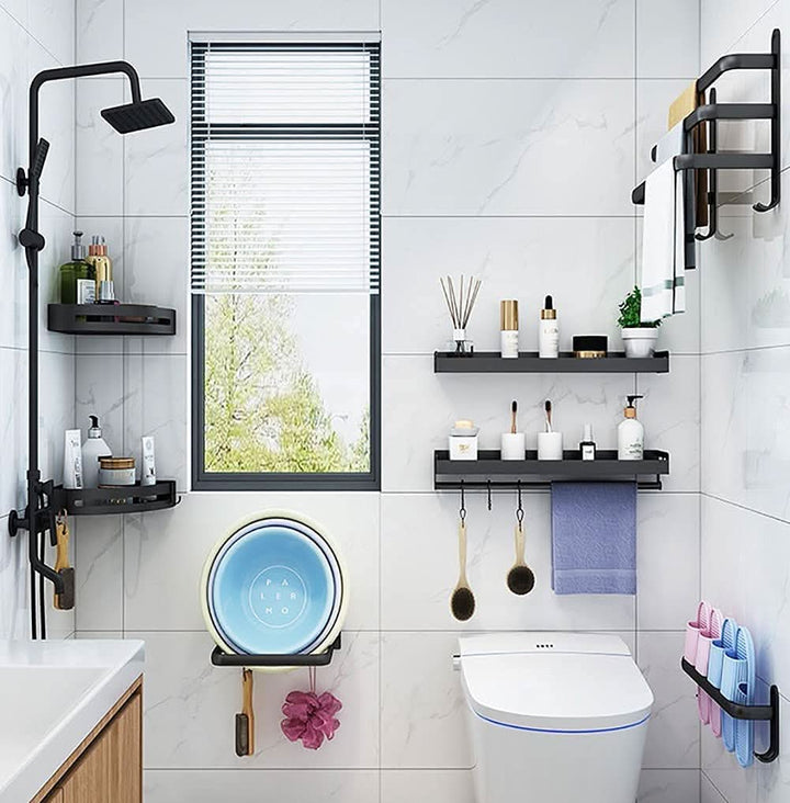 BowLift | Wall-mounted bathroom shelf made of aluminum for towels & accessories