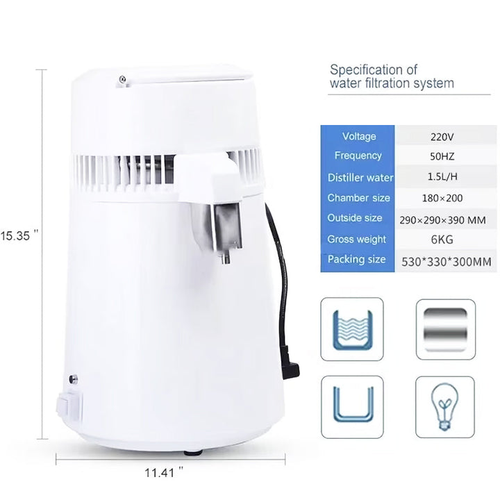 BowLift | 4L Water Distiller Dental Medical Filter Purifier Distilled Purify Pure Dew 1L/h Megahome Water Distiller
