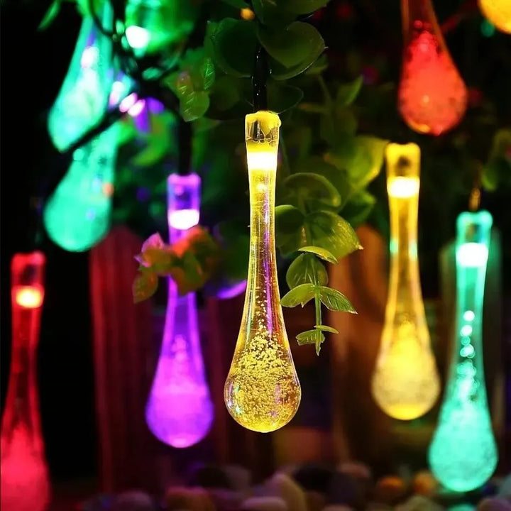 Solar-powered dew drop string lights for garden, waterproof LED decorative lighting for outdoor areas | Bowlift