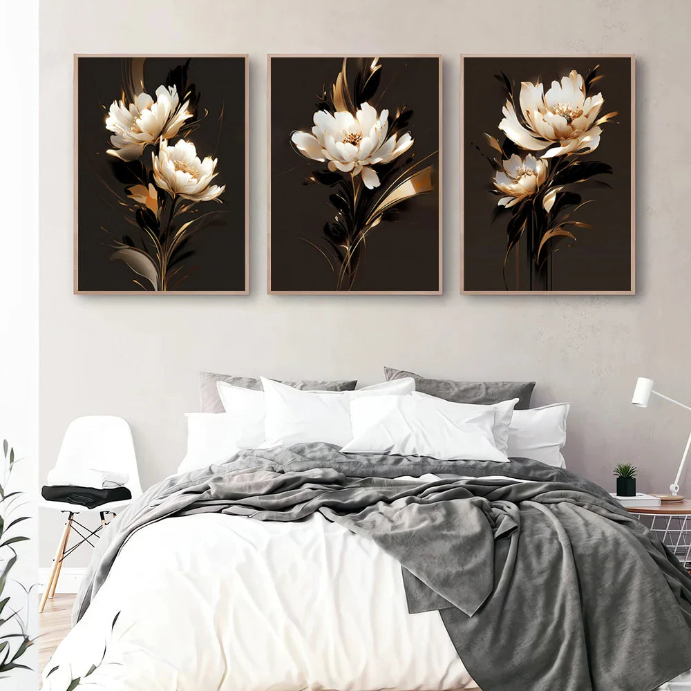 White Petal Flowers Wall Art Fine Art Canvas Prints Modern Botany Floral Pictures For Living Room Bedroom Hotel Room Art Decor | Bowlift