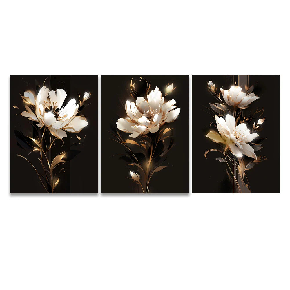 White Petal Flowers Wall Art Fine Art Canvas Prints Modern Botany Floral Pictures For Living Room Bedroom Hotel Room Art Decor | Bowlift