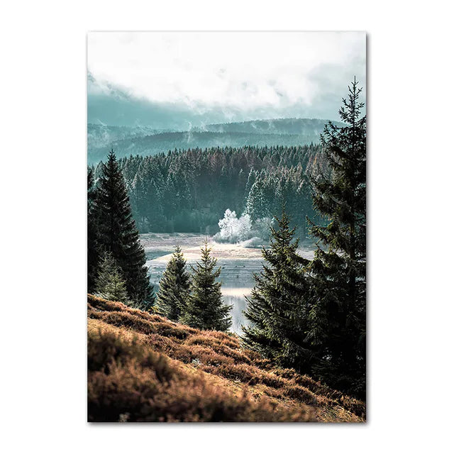 Wilderness Landscape Mountain Lake Forest Wall Art Fine Art Canvas Prints Pictures Of Calm For Living Room Dining Room Art Decor | Bowlift