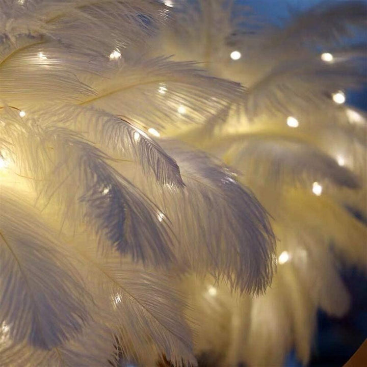 BowLift | Ostrich Night lamp | Eccentric lamp with feathers & rose gold base
