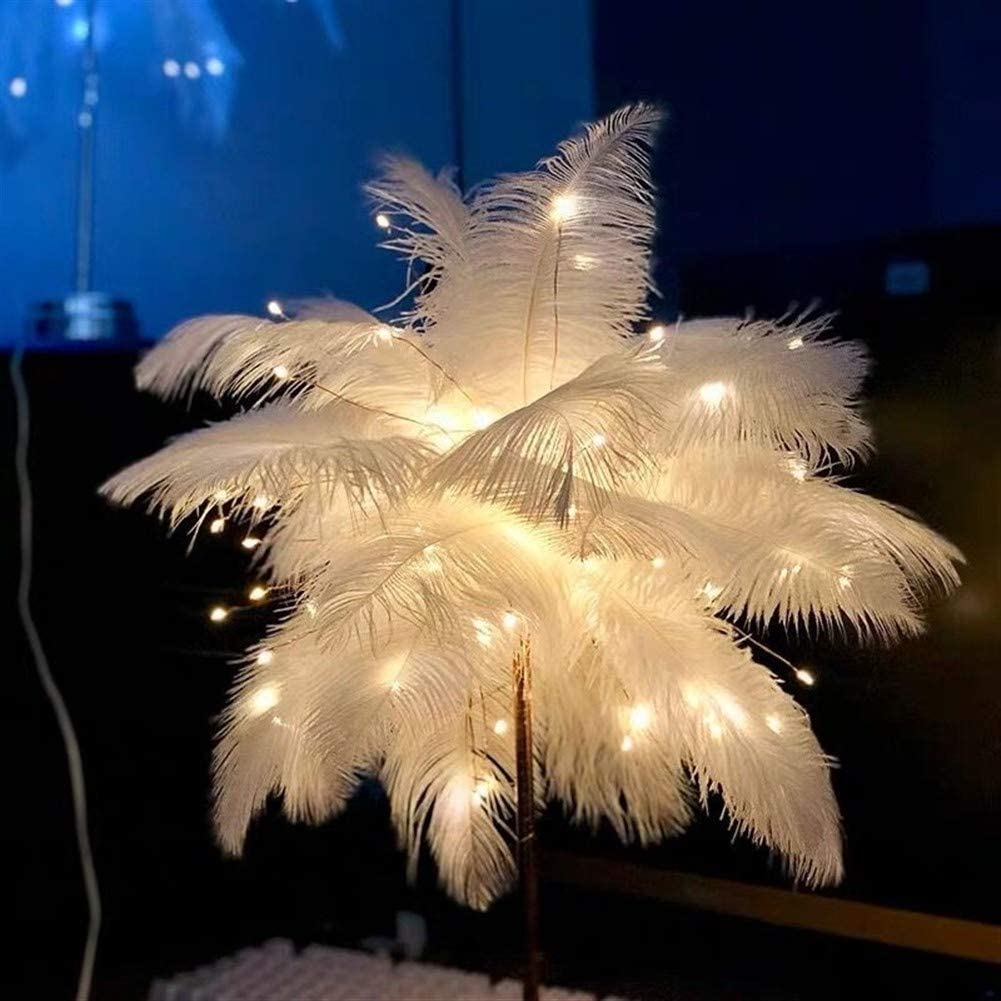 BowLift | Ostrich Night lamp | Eccentric lamp with feathers & rose gold base
