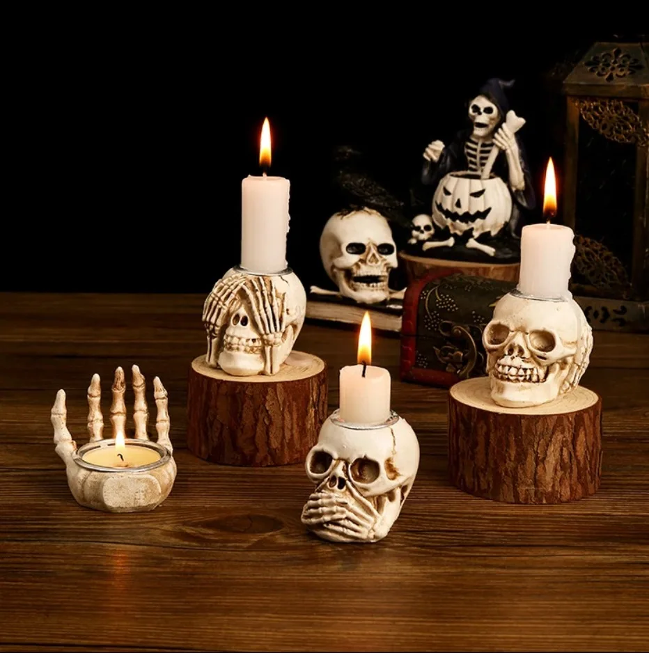 BowLift | GothicGlow 3pc Halloween Skull Candle Holder Set