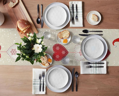 BowLift | Festive Linen Table Runner with Snowflake Elves