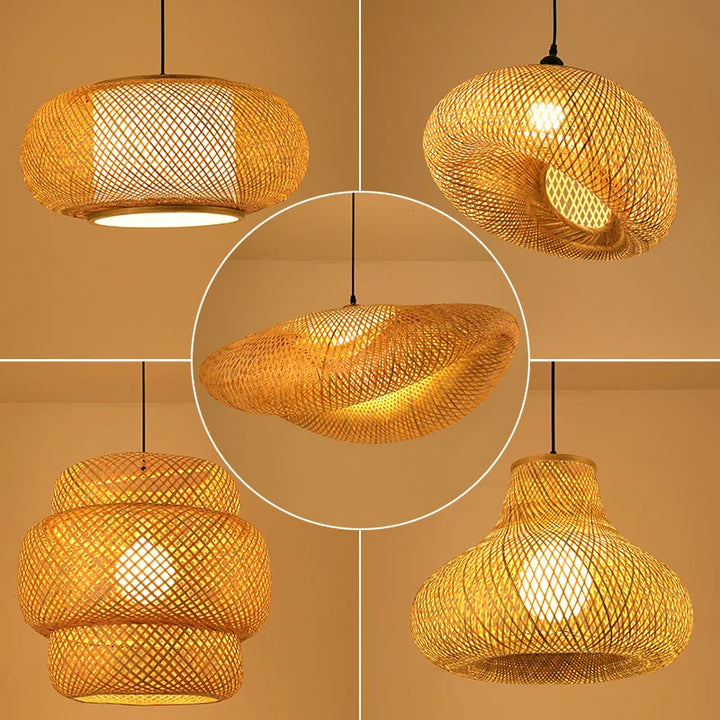 Rattan Chandelier | Handmade Boho Pendant Lamp for Dining Room & Living Room | Bowlift