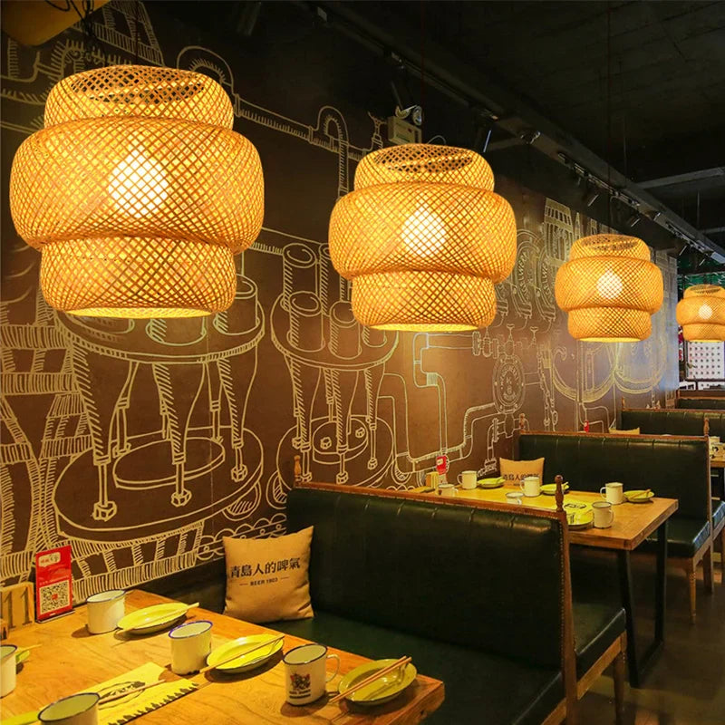 Rattan Chandelier | Handmade Boho Pendant Lamp for Dining Room & Living Room | Bowlift