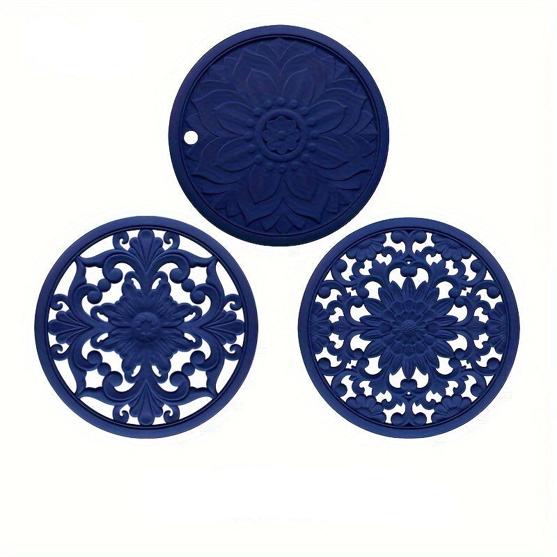 BowLift | Set of 3 Heat Resistant Silicone Mats with Floral Pattern – Protection up to 230°C, Non-Slip, 16 cm