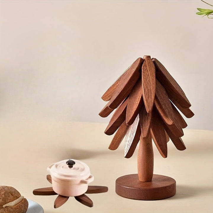BowLift | Set of wooden coasters with decorative holder – Protection against heat and a stylish addition to the kitchen