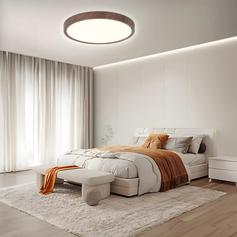 BowLift | Modern Circular Ceiling Lamp with Adjustable LED Lighting in Warm Walnut Color for Living Room and Bedroom