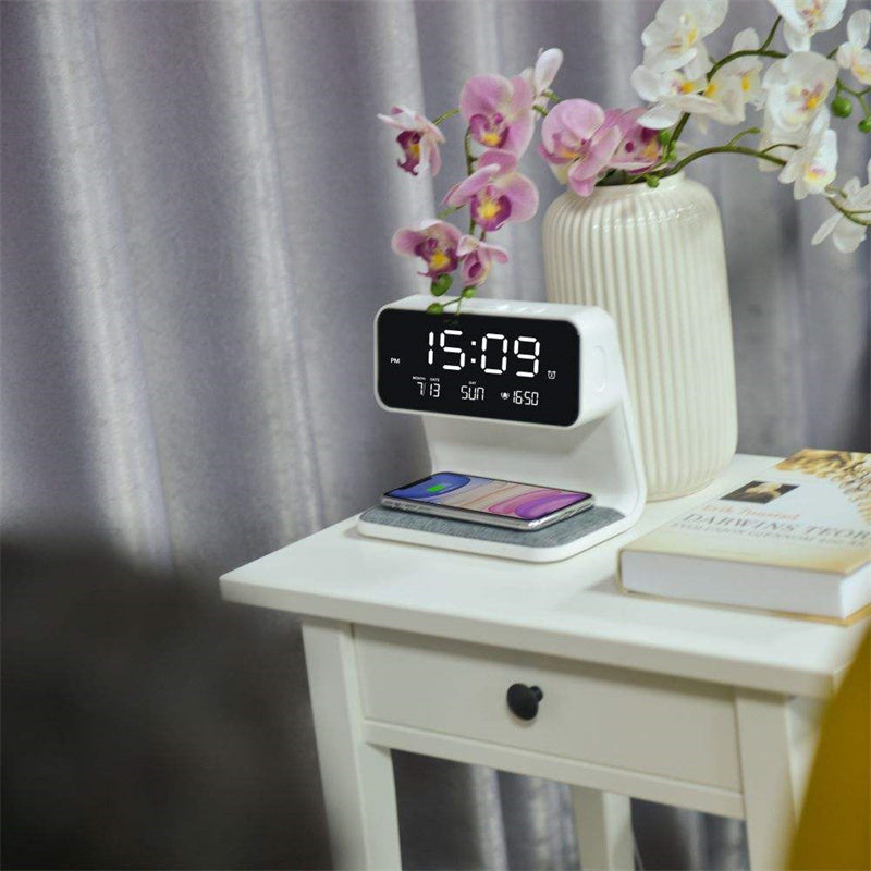 BowLift | 3 In 1 Bedside Lamp with Wireless Charger LCD Alarm Clock and Dimmable LED