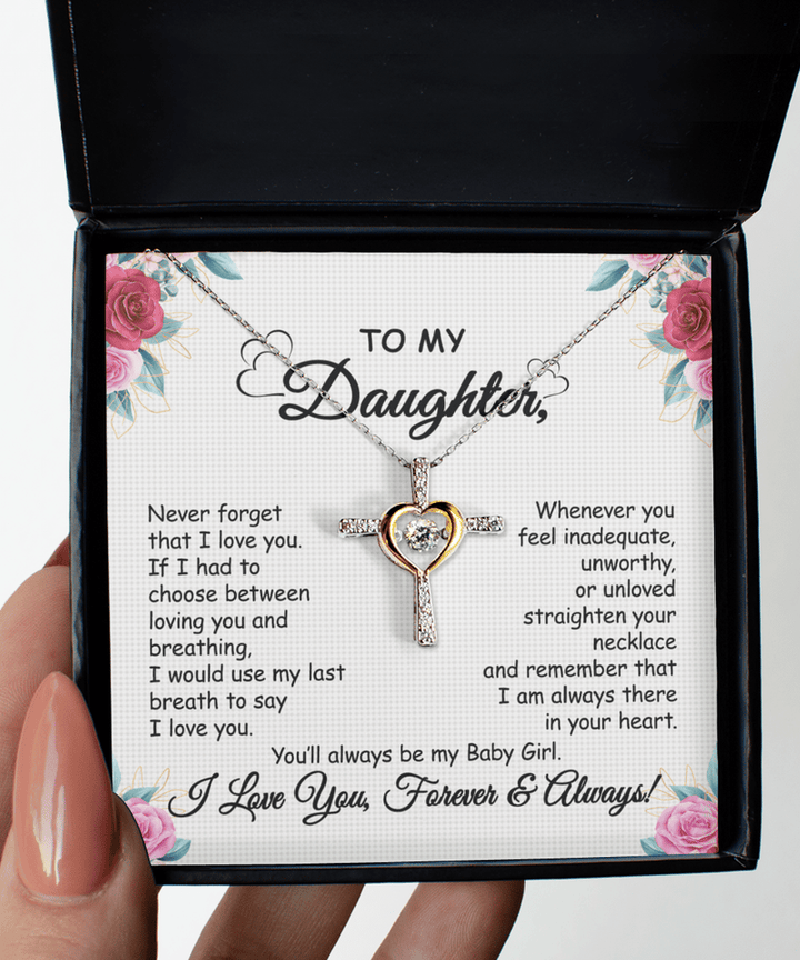BowLift | Daughter Necklace Gift | Cross Pendant with Cubic Zirconia | Silver-Plated | 16–18" Chain