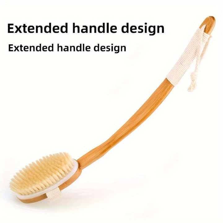 BowLift | Back Wild Boar Bristle Cleaning Sponge for the Shower - Long Wooden Handle Bath Sponge Brush, soft natural bristles for back cleaning