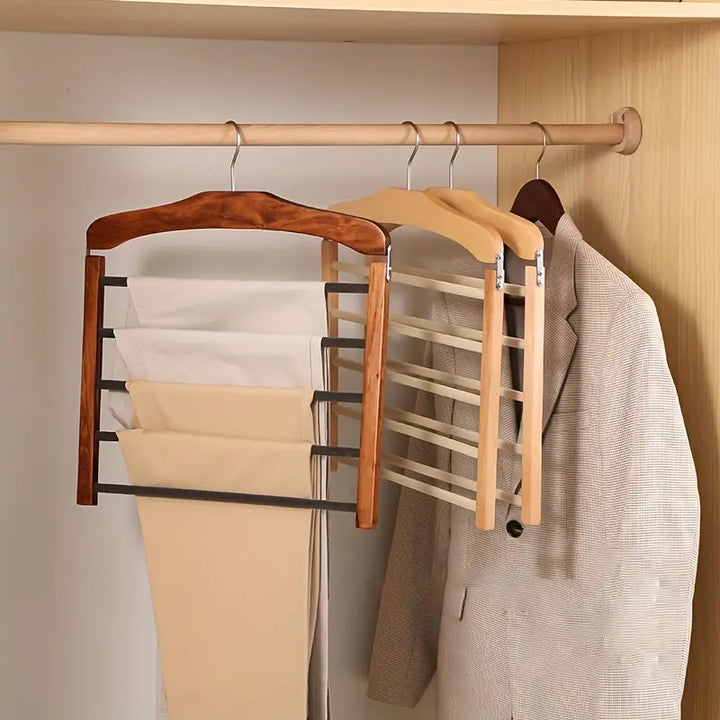 Wooden Pants Hanger with Multiple Layers for Closet Organization | Bowlift