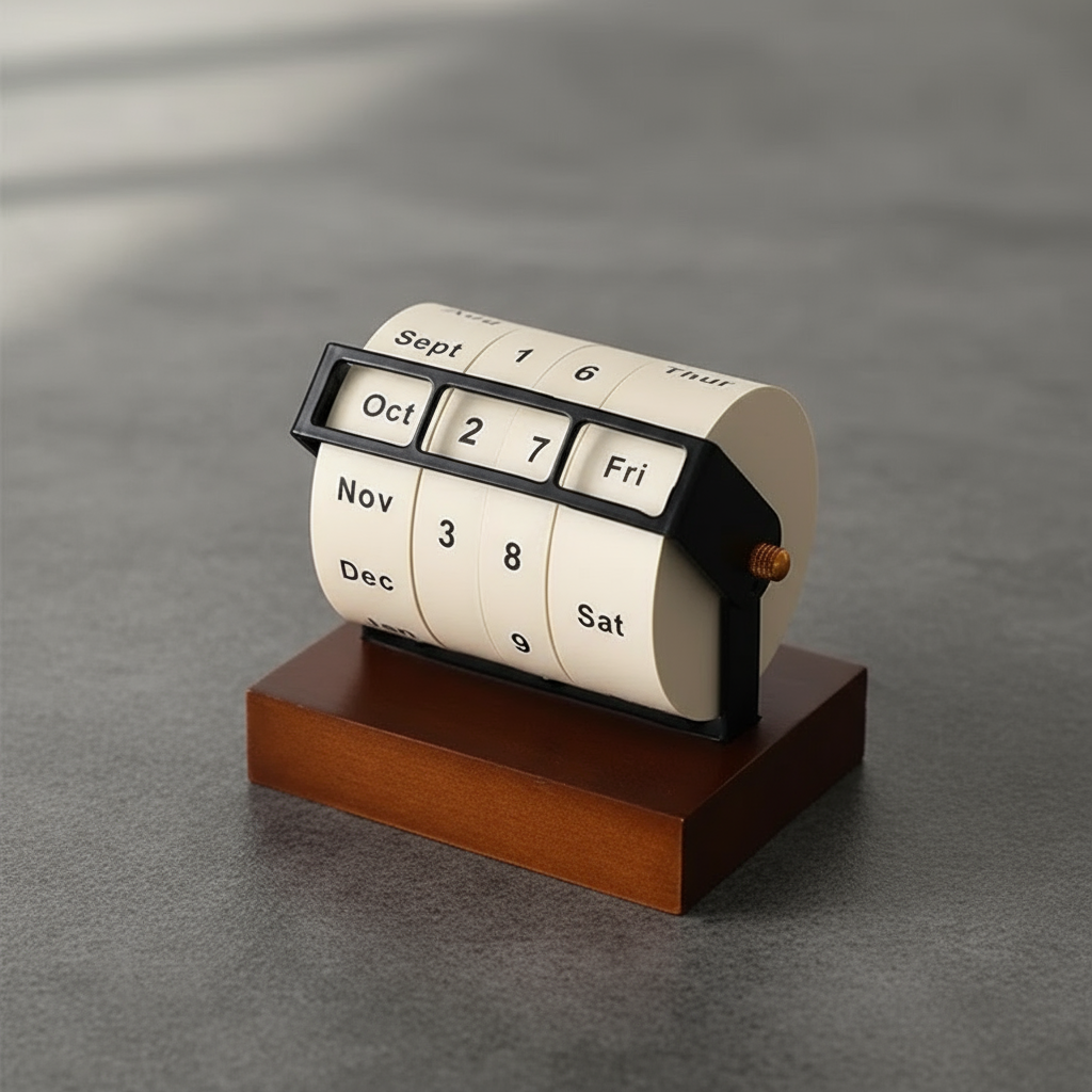 BowLift | Mid-Century Rotating Wooden Perpetual Desk Calendar