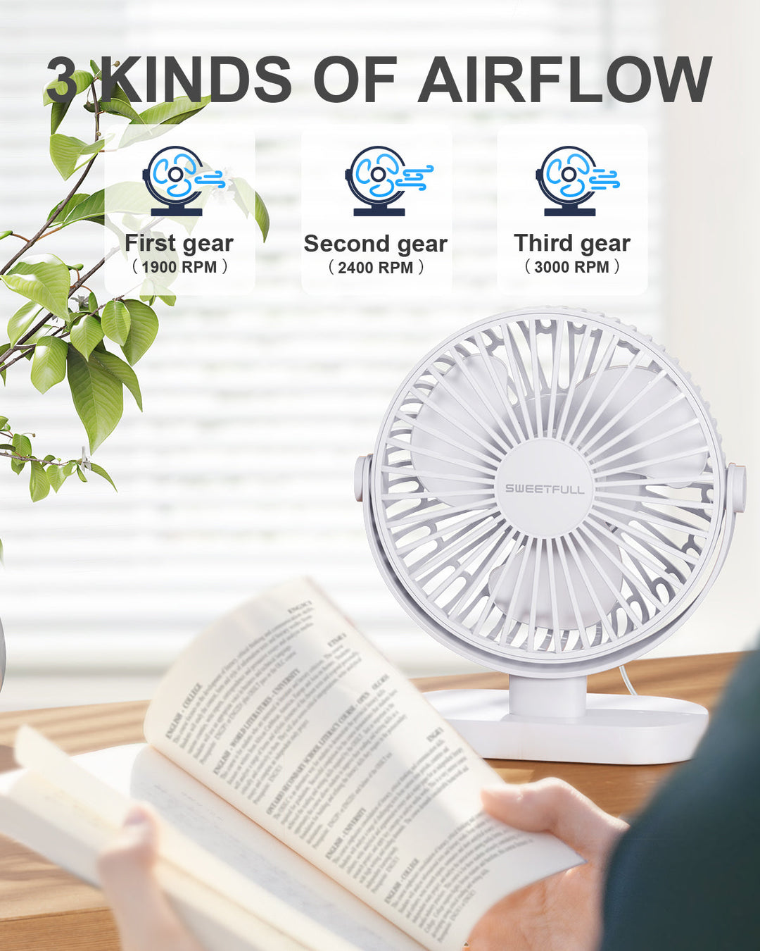 6.5 Inch USB Small Desk Fan for Home Office Car Outdoor Travel | Bowlift