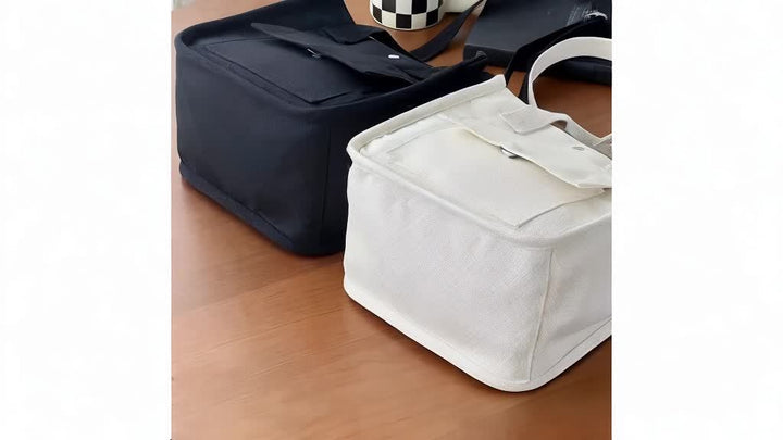 BowLift | UrbanEase Canvas Slingbag – White Shoulder Bag with Magnetic Closure and Adjustable Strap