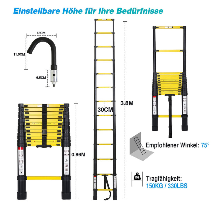Telescopic Ladder Aluminum with Removable Hook | Bowlift
