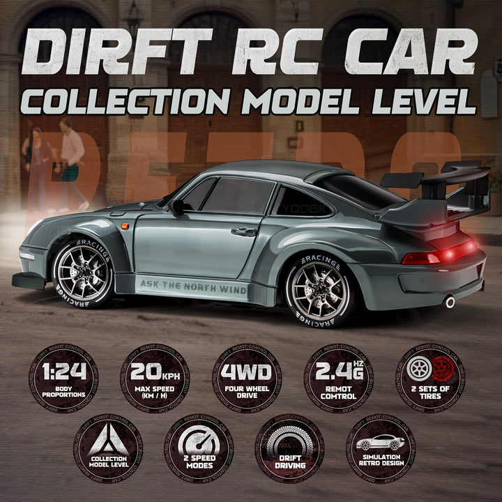 BowLift | 1:24 RC Drift Car | 4WD, LED Wheels & USB Rechargeable for Indoor and Outdoor Racing Fun