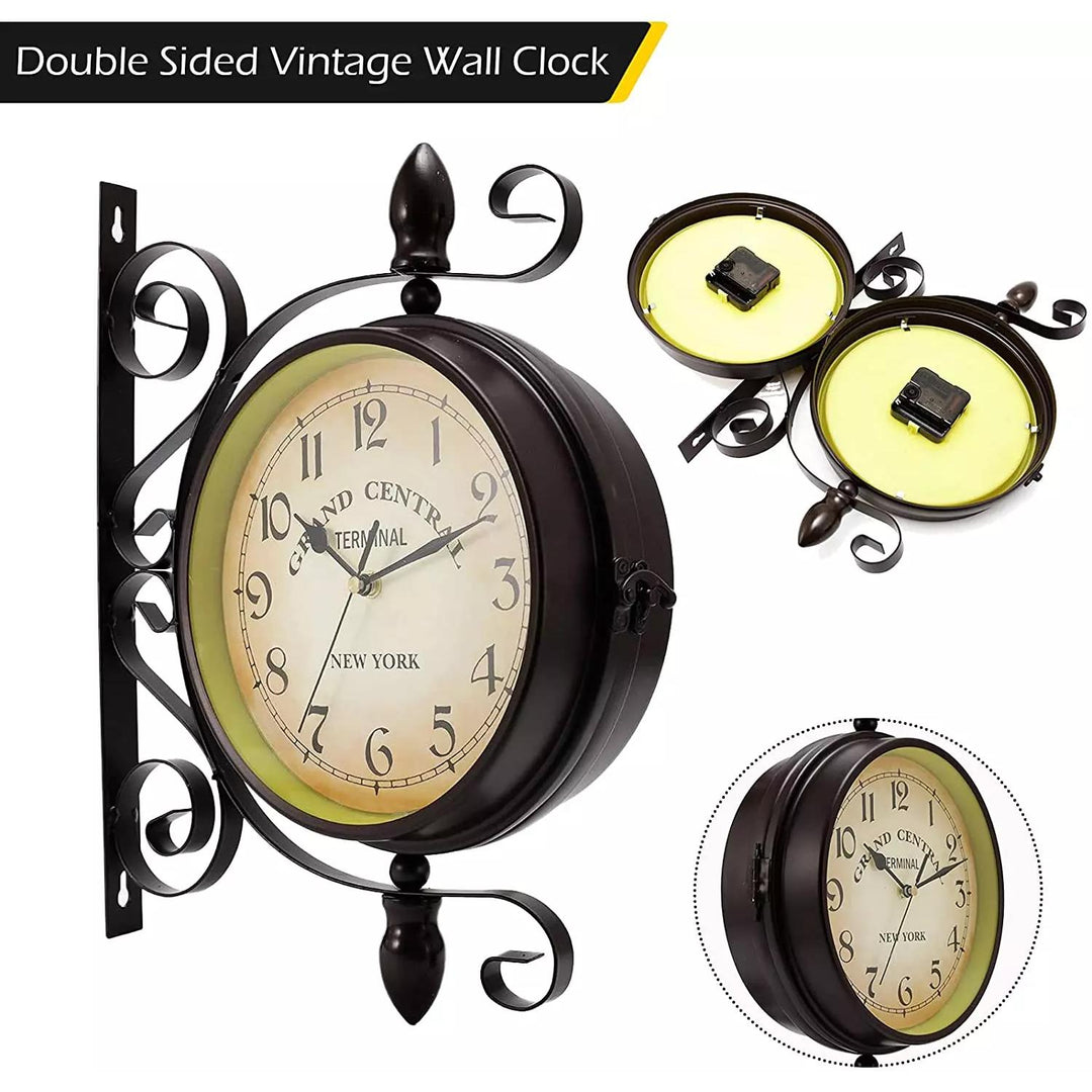 BowLift | Vintage Brown Double-Sided Hanging Wall Clock