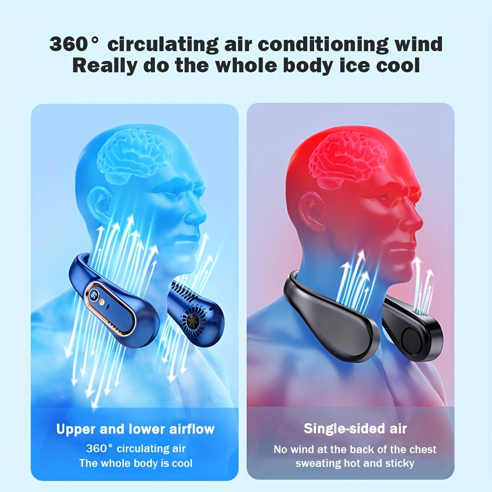 Stay Cool And Comfortable With This USB Rechargeable 5-Speed Adjustable Neck Fan - Digital Display & Bladeless! | Bowlift