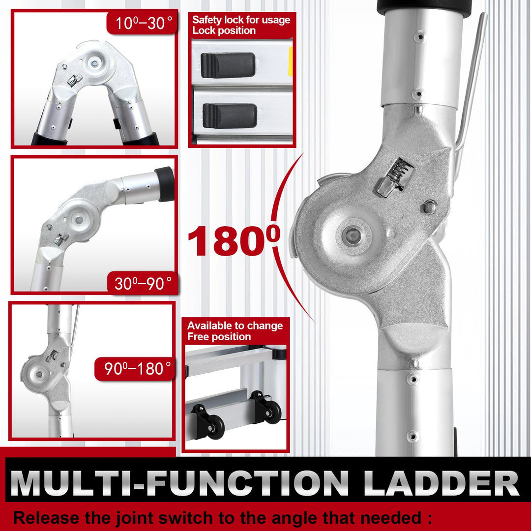 5M Aluminum Telescopic Ladder Folding Ladder with Wheels and Triangle Stabilizer | Bowlift