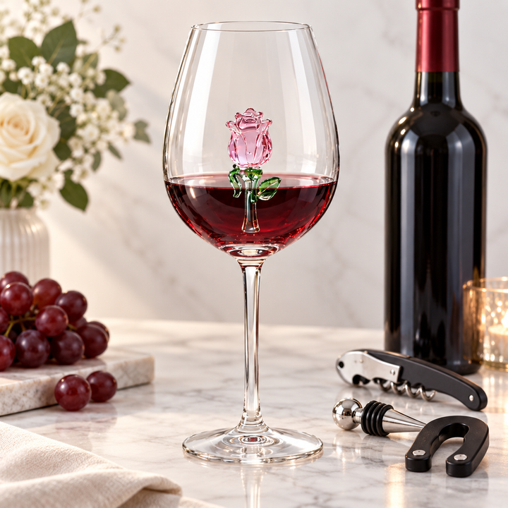 Hand-blown Rose Stem Wine Glass Bowlift