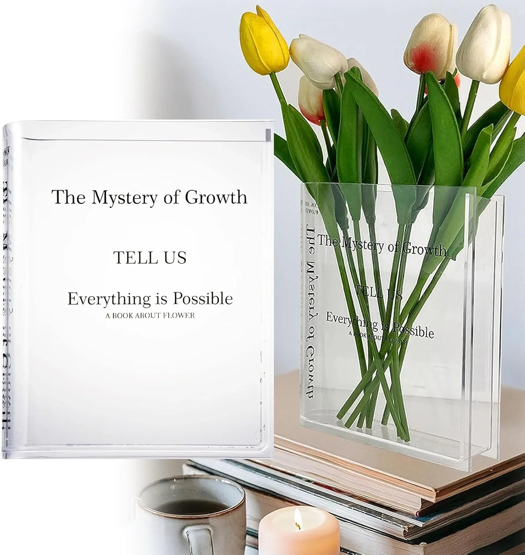 BowLift | Modern Clear Acrylic Book Vase – Transparent, Creative Flower Vase