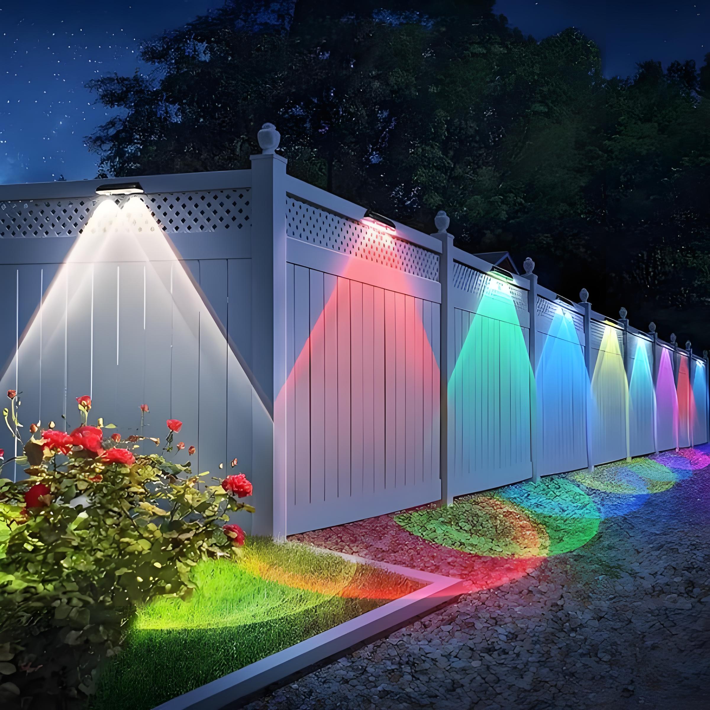 BowLift | Solar fence lights outdoor warm white & RGB changing solar deck lights, LED solar lights for outdoor wall railing terrace stairs step garden backyard