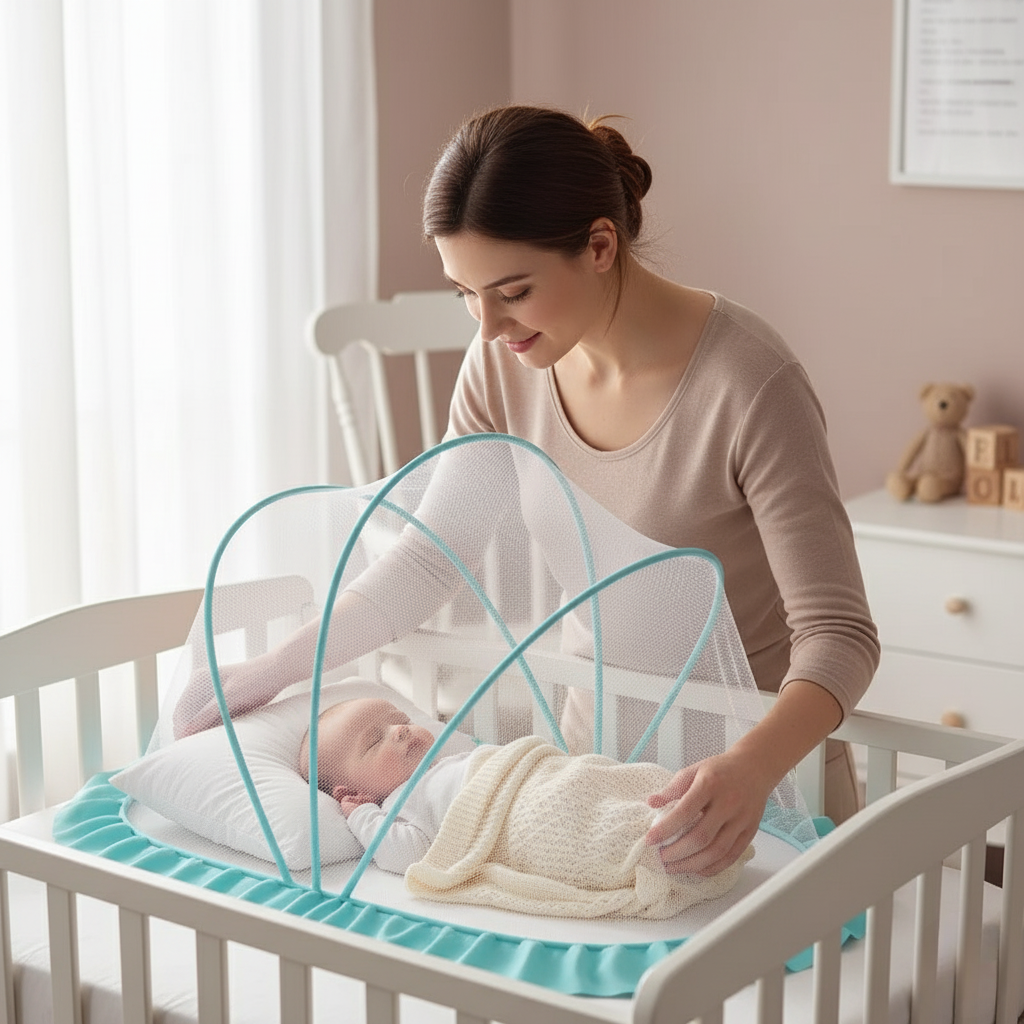 BowLift | Foldable Baby Crib with Mosquito Net and Soft Mattress Set