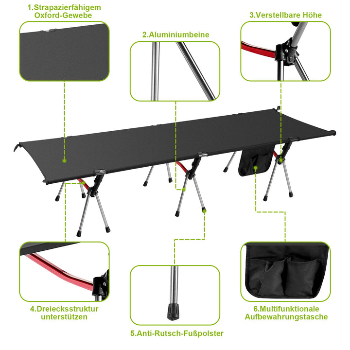 Folding Bed Black Camping Bed Height Adjustable | Bowlift