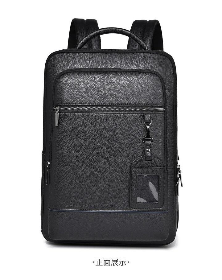 BowLift | Elegant leather rucksack for men/women with USB port for laptop and everyday use, 15.6 inch, black