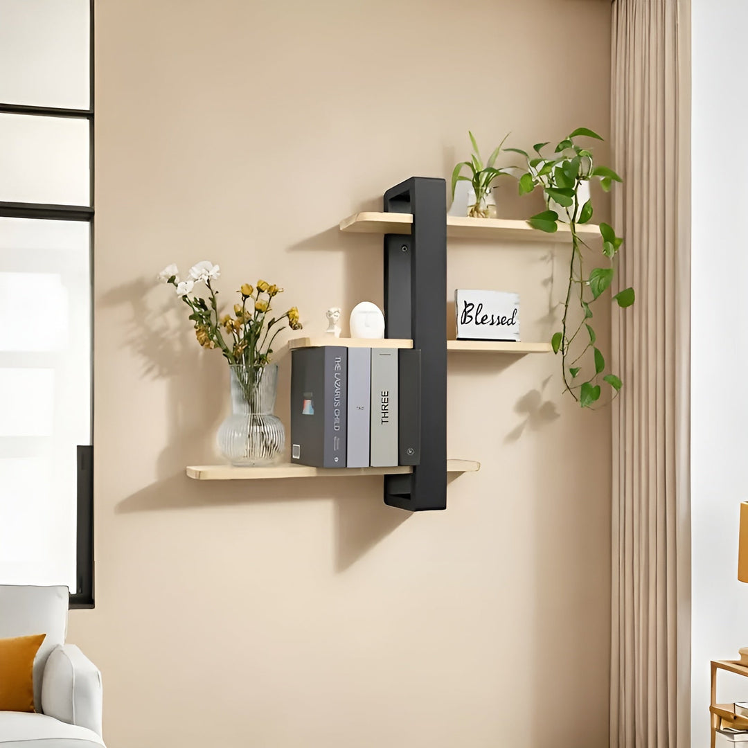 BowLift | NordWood Wall Shelf | Solid Pine | 3 Levels | Space-saving & Decorative | Natural Wood