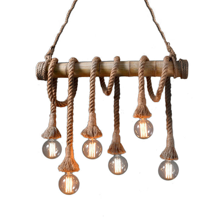 BowLift | Adjustable Bamboo Pendant Lamp with Industrial Rope Design - EcoChic
