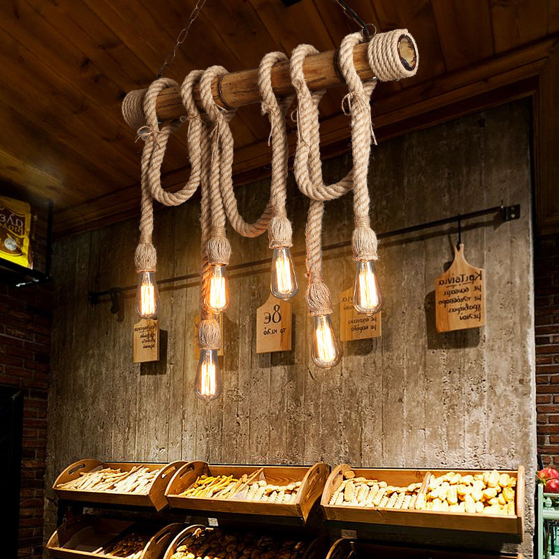BowLift | Adjustable Bamboo Pendant Lamp with Industrial Rope Design - EcoChic
